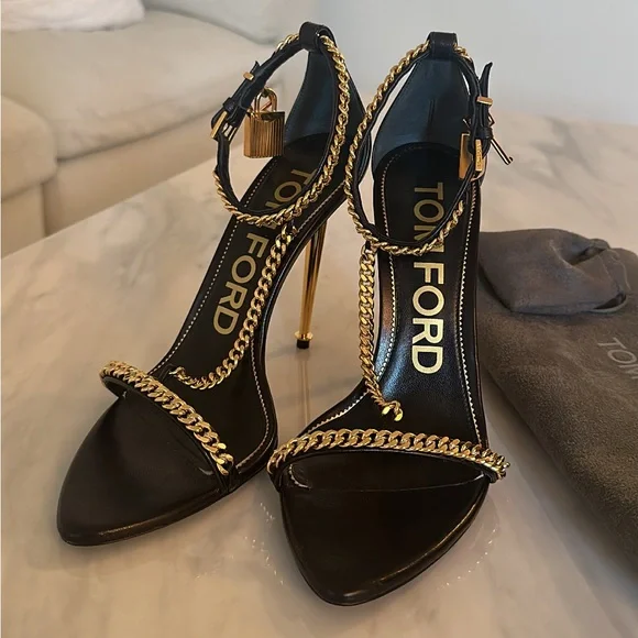 Tom Ford Black and Gold Chain Heels - Picture 2 of 16